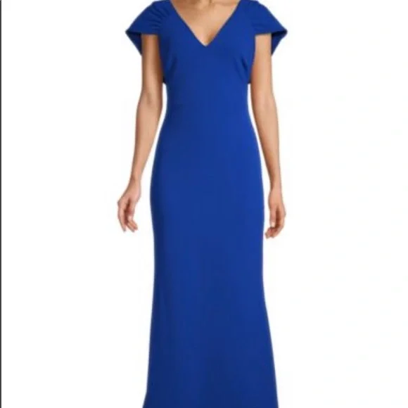 Long Royal Blue Formal Dresses Calvin Klein Calvin Klein Capelet-Sleeve V-Neck Gown Regatta Size Long Royal Blue Formal Dresses Calvin Klein Calvin Klein Capelet-Sleeve V-Neck Gown Regatta Size